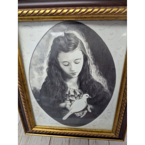 Jane McClure Jane's Prints Young Lady Girl with Dove Maroon Framed Print Matted - Picture 2 of 3